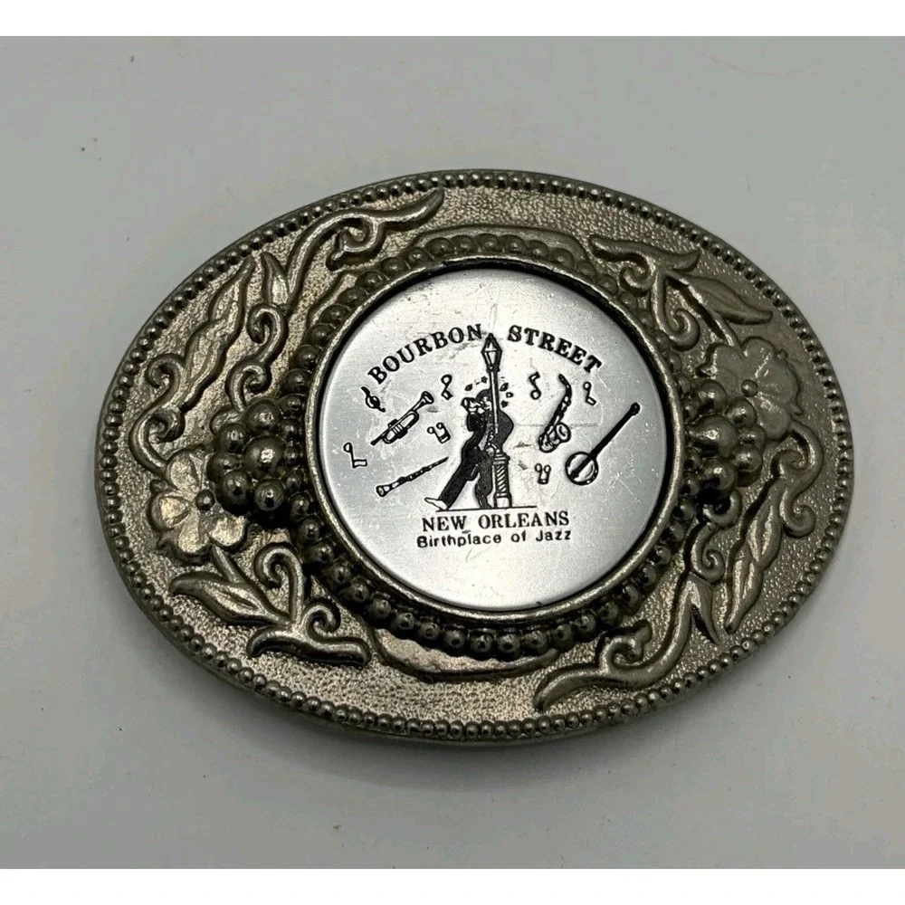 Vintage Bourbon Street New Orleans Jazz Belt Buckle‎ Metal Collectors Americana